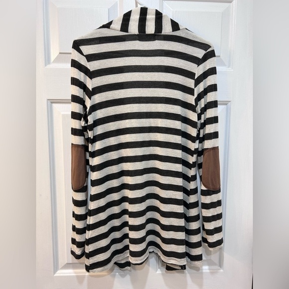 Always Me Linen Blend Lightweight Striped Cardigan Elbow Patches Women Sz M - Picture 2 of 7
